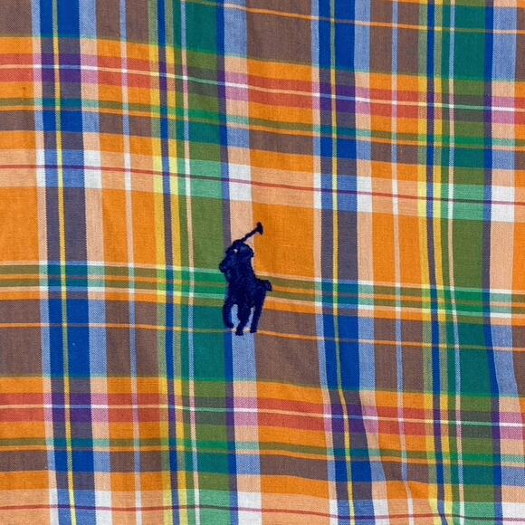 VTG Ralph Lauren Classic Fit Button Down Men's Medium Orange Plaid Preppy - Picture 3 of 8